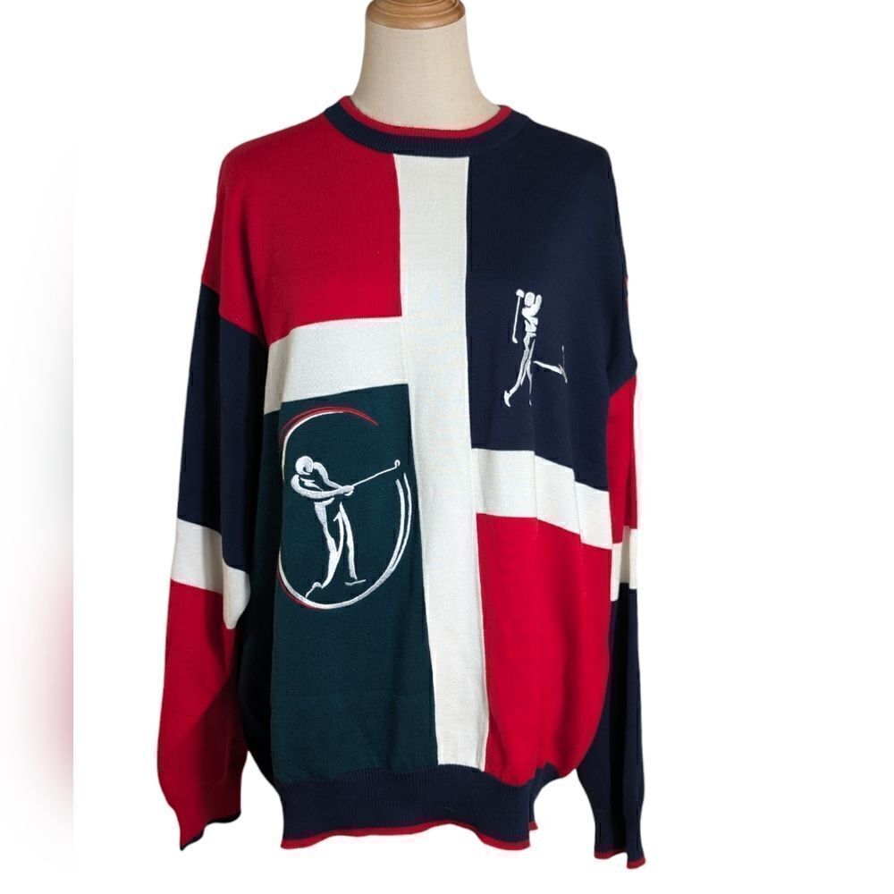 Cotton Traders Vintage Red White and Blue Golf Sweater